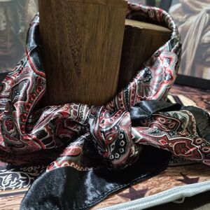Elegant Black and Red Paisley Scarf Silkie Soft A10 100% Polyester Wild Rag